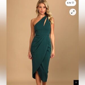 Lulus So Flirty Hunter Green One-Shoulder Cutout Asymmetrical Dress. NWT Size XL